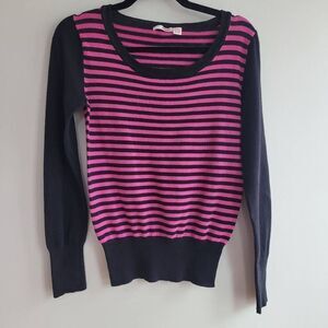 y2k pink and black striped long sleeved crew neck sweater lightweight scene